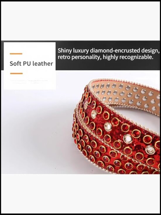 Studded Rhinestone Belt with Removable Buckle - Faux Leather Western Style main image 6